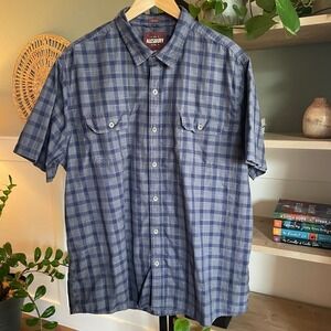 Alesbury‎ Plaid Shirt Short Sleeve Button Up Blue Men's XL